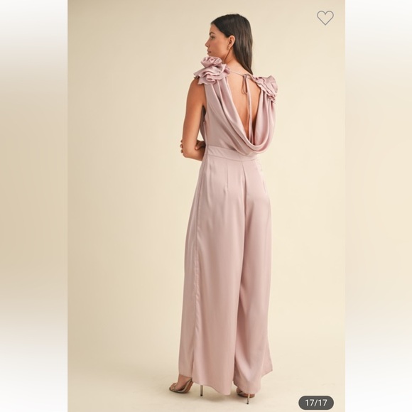#170 3D FLORAL APPLIQUÉ DEEP COWL NECK JUMPSUIT - Picture 7 of 7